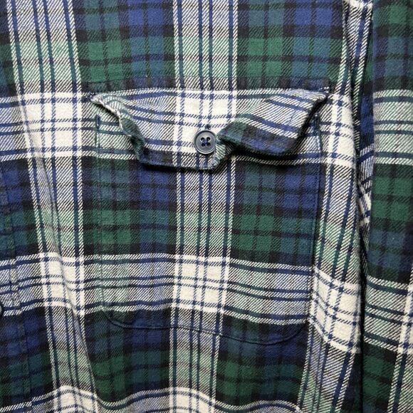 Lucky Brand Button Up Flannel Shirt Mens Size Large Green Blue Plaid Long Sleeve - Picture 6 of 12